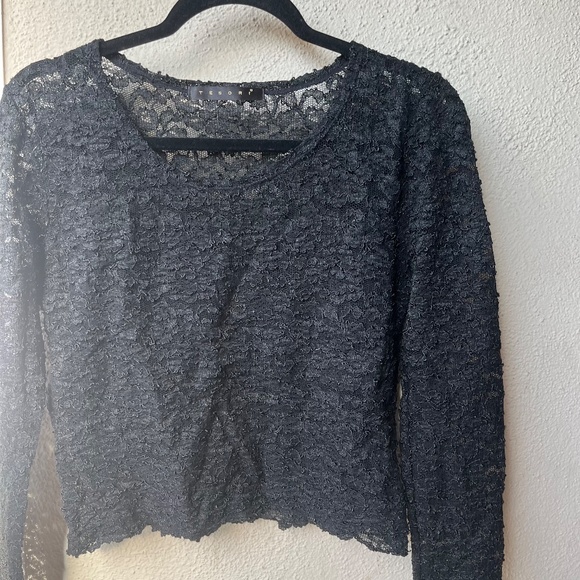 Lace Crop Top in Black w/ Long Sleeves - Picture 1 of 10